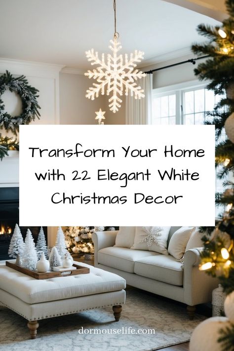 Transform your home into a winter wonderland with elegant white Christmas decor. Create a serene and magical atmosphere with snowy accents and shimmering lights. From dazzling white ornaments to delicate garlands, find inspiration for your holiday decorating in this enchanting collection. Embrace the beauty of simplicity and add a touch of sophistication to your space this festive season. Let the purity of white hues evoke feelings of peace and joy as you celebrate the most wonderful time of the Cream And White Christmas Decor, Outdoor White Christmas Decor, All White Christmas Decor, White Curtains Living Room, White Christmas Decor Ideas, Elegant Holiday Decor, Silver Christmas Decorations, White Christmas Ornaments, Christmas Organization