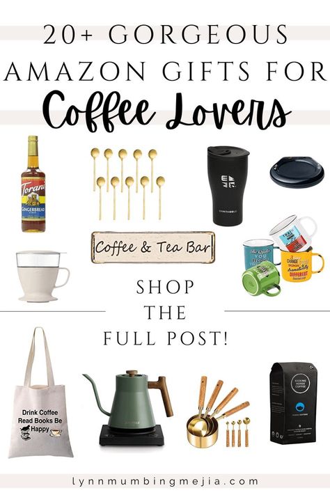 20+ Gorgeous Amazon Gifts For Coffee Lovers - Lynn Mumbing Mejia - Perfect Christmas Gift Guide! Coffee Gift Basket Ideas, Gift Basket Coffee, Coffee Gift Idea, Gifts For Niece, Coffee Gift Ideas, Christmas Gift For Couples, Gifts For Bestie, Coffee Gift Basket, Meaningful Gifts For Her