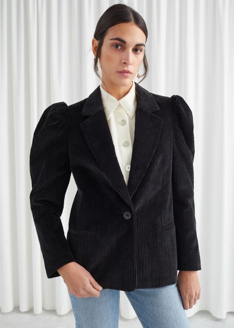 & Other Stories Puff Sleeve Corduroy Blazer Puff Sleeve Blazer, Jil Sander Dress, Fringe Shirt, Leather Trend, Corduroy Blazer, Belted Jacket, Milan Fashion Weeks, Puffy Jacket, Leather Outfit