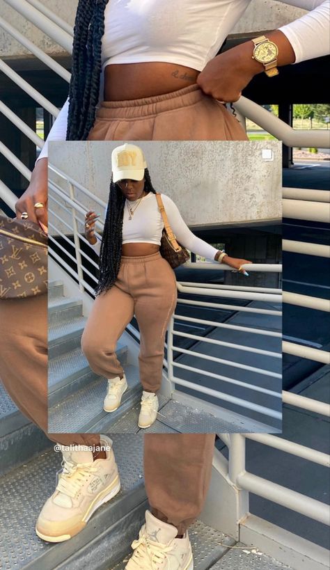 Outfit Ideas For Black Women Casual, Beige Outfits Black Women, Beige Outfit Black Women, Outfits With Sneakers Black Women, Tan Outfits For Black Women, Causal Outfits For Black Women, Baddie Fits Winter, Casual Fall Outfits Black Women, Spring Baddie Outfits