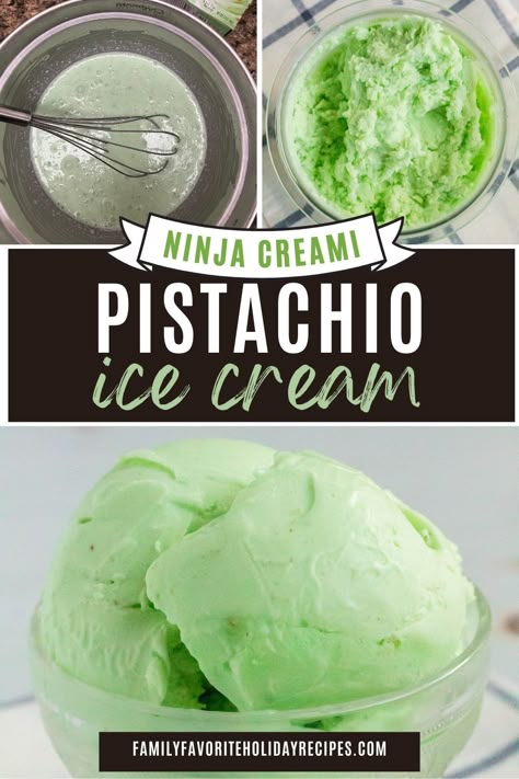 Learn how to make pistachio ice cream in your Ninja Creami, using pudding mix! It's so easy to do, and the result is rich, creamy, and delicious. Pudding Ninja Creami, Creamy Ninja Recipes, Ninja Creami Pudding Ice Cream Recipes, Creami Recipies, Ninga Cremi Recipes, Ninja Creami Pudding Ice Cream, Ninji Cremi Recipes, Ninja Creami Recipes With Pudding, Ninja Ice Cream Maker Recipes