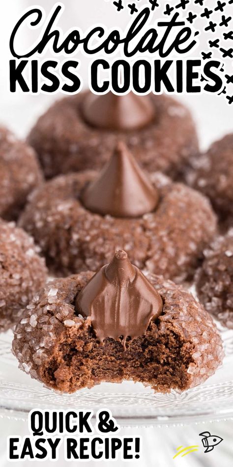 Chocolate Kiss Cookies Pumpkin Hershey Kiss Cookies, Chocolate Sugar Kiss Cookies, Hersey Kiss Blossoms, Kiss Cookie Recipe, Bar Treats, Chocolate Kiss Cookies, Hershey Kiss Cookies, Valentine Sweets, Cookie Contest