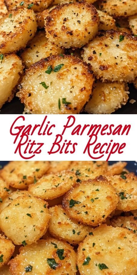 Garlic Parmesan Ritz Bits Bliss: Elevate your snacking with these irresistible bite-sized treats! Combining savory garlic and rich parmesan on crunchy Ritz crackers, they're perfect for cozy nights or entertaining guests. Quick and easy recipe—your new favorite party snack! Parmesan Herb Crackers, Garlic Butter Ritz Crackers, Garlic Chex Mix Recipes, Party Ritz Crackers, Christmas Party Savory Food, Garlic Ritz Bits Crackers, Ritz Party Crackers, Ritz Bits Snacks, Ritz Cheese Cracker Recipes