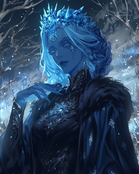 Ice Queen Drawing, Winter Goddess Art, Ice Queen Art, Ice Demon, Ice Goddess, Ice Witch, Winter Goddess, Queen Drawing, Queen Art