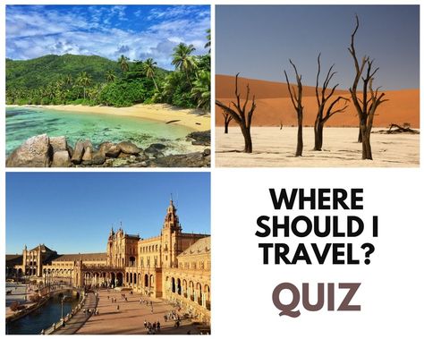 Are you still undecided where to travel next? We've got you covered: Answer a few questions in our Where Should I Travel Quiz and our tool will select the ideal travel destination for you. Get started now and find your ideal vacation spot! Travel Trivia Questions And Answers, Why Travel Is Important, No Passport Needed Travel Destinations, Non Passport Vacations, Travel Stamps, Travel Agent Memes, Travel Quiz, Travel Stamp, Facebook Post