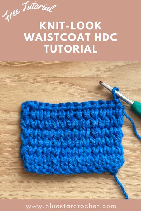 This is a free tutorial for waistcoat half double crochet or split half double crochet which is an easy knit-look crochet stitch. Use it for garments, accessories or homewares with amazing results. Check out the written and video tutorial on my blog. Half Double Crochet Variations, Half Double Crochet Stitch Tutorial, Knit Crochet Stitch, Double Crochet Stitch Tutorial, Crochet Stitch Tutorial, Star Crochet, Half Double Crochet Stitch, Crafts Crochet, Crochet Fun