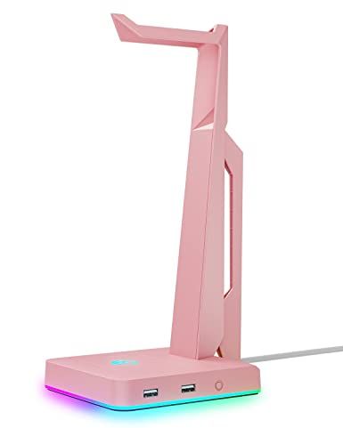 Amazon.com: IFYOO RGB Gaming Headset Stand with 2 USB Ports, Game Headphone Mount for PC, Xbox One, PS4, Switch, Earphone Holder Hanger, Great for Gaming Stations, Fancy Desk Gamer Accessories, Pink : Video Games Fancy Desk, Cat Ear Headset, Vibe Good, Gamer Accessories, Earphone Holder, Phone Stand For Desk, Earphones Holder, Headset Stand, Good Game