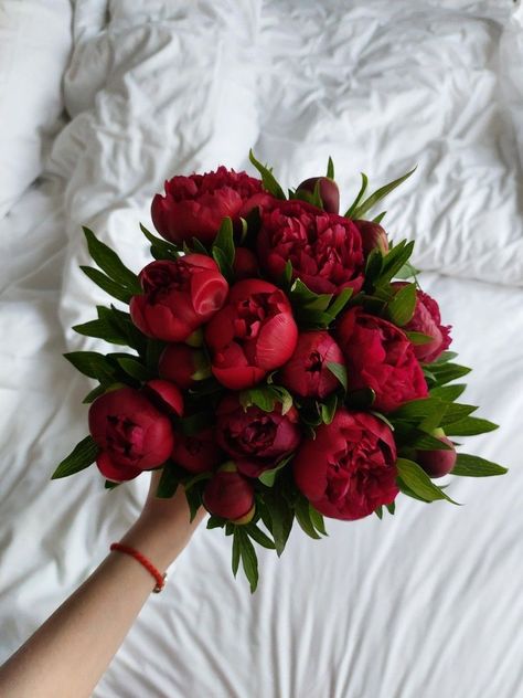 Red Peony Bridal Bouquet, Red Peony Bouquet, Boquette Flowers, Red Peonies, Nothing But Flowers, Peonies Bouquet, Flower Therapy, Flowers For You, Beautiful Bouquet Of Flowers