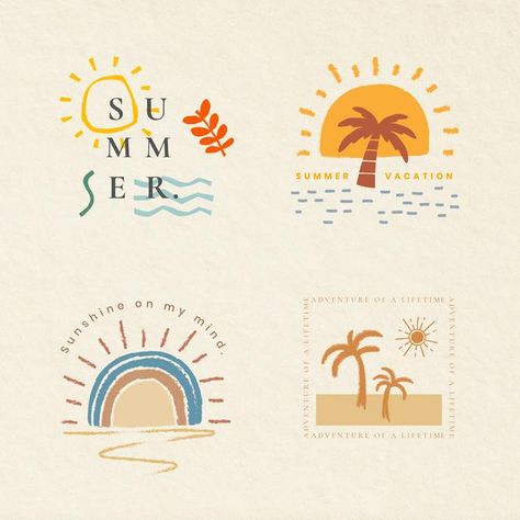 Summer Design Aesthetic, Summer Logo Ideas, Beach Elements Illustration, Summer Sticker Ideas, Beach Illustration Design, Summer Design Graphic, Summer T Shirt Designs, Summer Logo Design, Summer Illustration Design