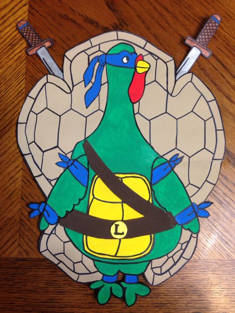 Turkey Disguise Project - Leonardo Ninja Turtle!! Thanksgiving craft Disguised Turkey, Turkey Disguised, Disguise A Turkey Project, Craft Turkey, Thanksgiving Art Projects, Turkey In Disguise, Disguise A Turkey, Paper Turkey, Turkey Activity