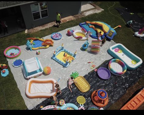 Backyard Water Park Birthday Party, Water Themed 2nd Birthday Party, Backyard Water Birthday Party, Backyard Water Party Ideas For Kids, Backyard Water Party Ideas, Water Birthday Party Ideas, Water Party Ideas, Water Themed Birthday Party, Water Park Birthday Party