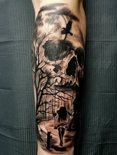 Natur Tattoo Arm, Graveyard Tattoo, Warrior Tattoo Sleeve, Half Sleeve Tattoos Forearm, Evil Skull Tattoo, See Tattoo, Forest Tattoo, Catrina Tattoo, Creepy Girl