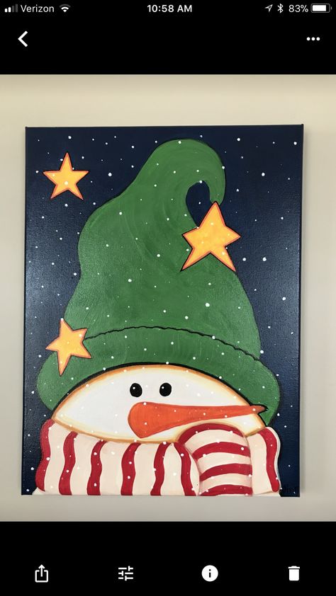 Canvas Painting Christmas Kids, Simple Santa Painting, Canvas Winter Painting, Kid Christmas Painting Ideas, Holiday Painting Ideas Easy, Easy Snowman Painting On Canvas, Paintings For Christmas, Kids Christmas Painting Canvas, Christmas Star Painting