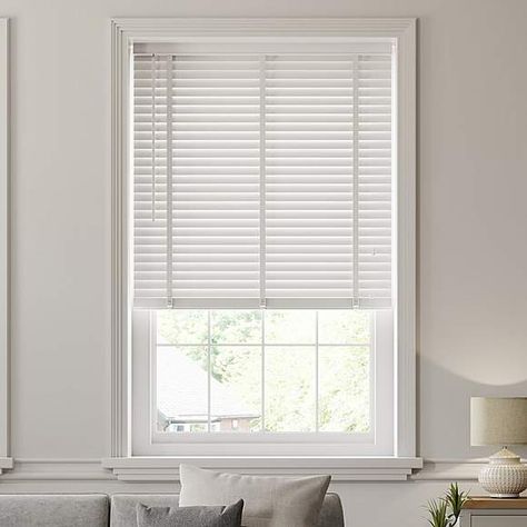 White Wooden Venetian Blind 50mm Slats | Dunelm Blinds For Large Windows, Landing Ideas, Blinds Design, White Wooden Blinds, Mini Blinds, Wood Blinds, Victorian Terrace, Venetian Blinds, Wooden Blinds