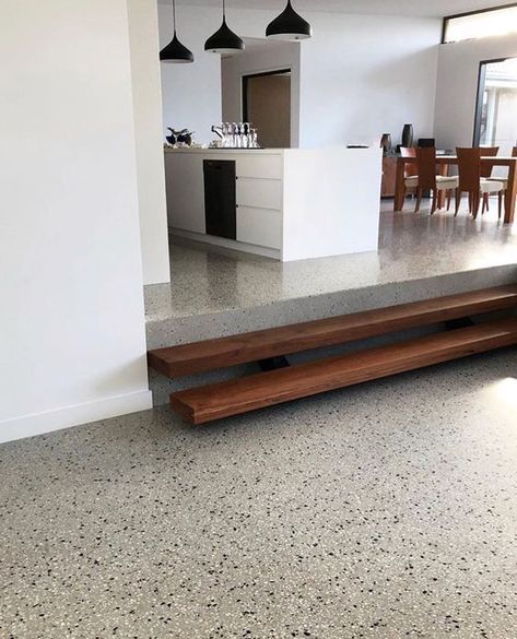 floring Terrazo Flooring, Concrete Floors Living Room, Concrete Floors In House, Terazzo Floor, Terrazzo And Wood, Terrazzo Floors, Terrazzo Flooring, Polished Concrete, Room Flooring