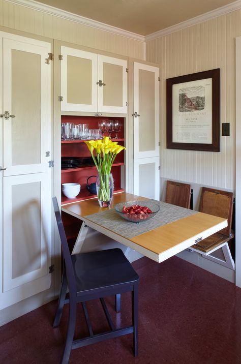 Relaxshacks.com: In-laws, outlaws, and granny flats- by Michael Litchfield (Tiny House Book Review) Wall Mounted Folding Table, Fold Down Table, Folding Walls, Dining Room Remodel, Tiny House Kitchen, Granny Flat, Compact Living, Wall Table, Tiny Spaces