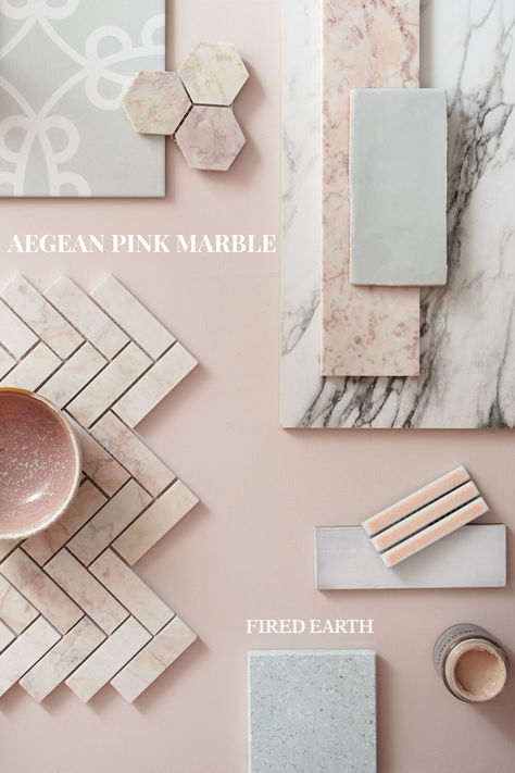 Offering interesting formats in the softest natural pink marble, the hard-wearing Aegean collection is designed to help you create a number of contemporary and dramatic looks. Scallop, hexagon and herringbone mosaics and a brick-shaped tile make this range a versatile choice if you adore pink and love the elegance of marble. Pink Marble Bathroom Ideas, Blush Tile Bathroom, Pink Marble Tiles, Pink And Marble Bathroom, Beige Tile Kitchen Floor, Feminine Bathroom Ideas, Pink Marble Tile, Girls Jack And Jill Bathroom, Beige Tile Kitchen