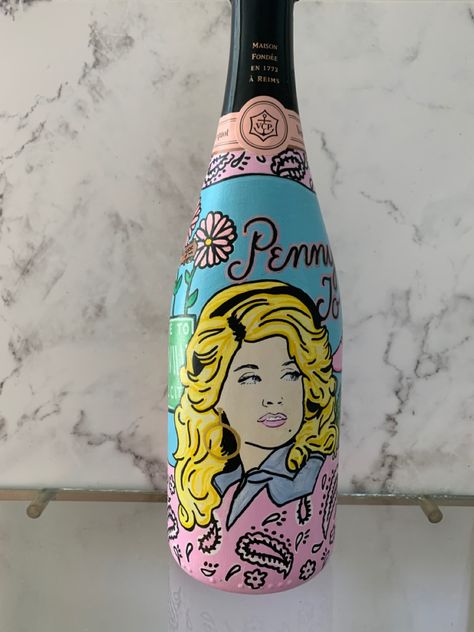 Painted Whiskey Bottles, 21st Painted Champagne Bottle, 21 Painted Champagne Bottle, Painted Champagne Bottle Bride, Painted Champagne Bottle 21st Birthday, Pink Painted Champagne Bottle, Glam Bottles, Wine Paintings, Nashville Country Music