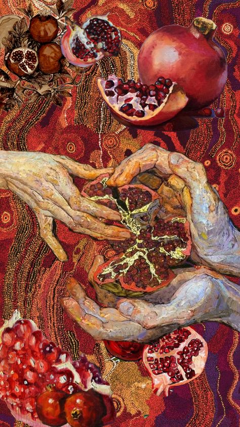 #pomegranate #hands #art #red #vibes #book #books #fruit #greekmythology Pomegranate Art, Hands Art, Mia 3, Fruit Art, Environment Concept Art, Cute Wallpaper Backgrounds, Funky Art, Surreal Art, Wallpaper Iphone Cute