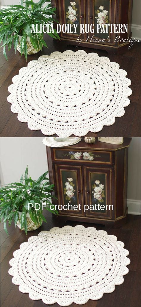 Beautiful crocheted rug pattern. These doily rugs look so cute! Love them! Make it yourself! Rug Crochet Pattern, Crochet Rug Patterns Free, Crochet Doily Rug, Kitchen Crochet, Rug Crochet, Doily Rug, Crochet Mat, Popular Crochet, Crochet Carpet