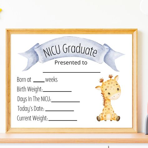 Nicu Graduation, Giraffe Printable, Nicu Mom, Graduation Certificate, New Baby Announcement, Preemie Baby, Graduation Crafts, Budget Friendly Gift, Preemie Babies