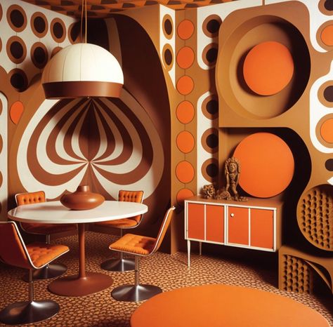 Retro Interior Design 1970s Modern, 70s Architecture Interiors, 70s Home Decor 1970s Interior Design, 70s Style Living Room, Retro Interior Design 1970s, 70s Interior Design Retro, Groovy Basement, Mid Century Modern Maximalist, Pop Art Diy