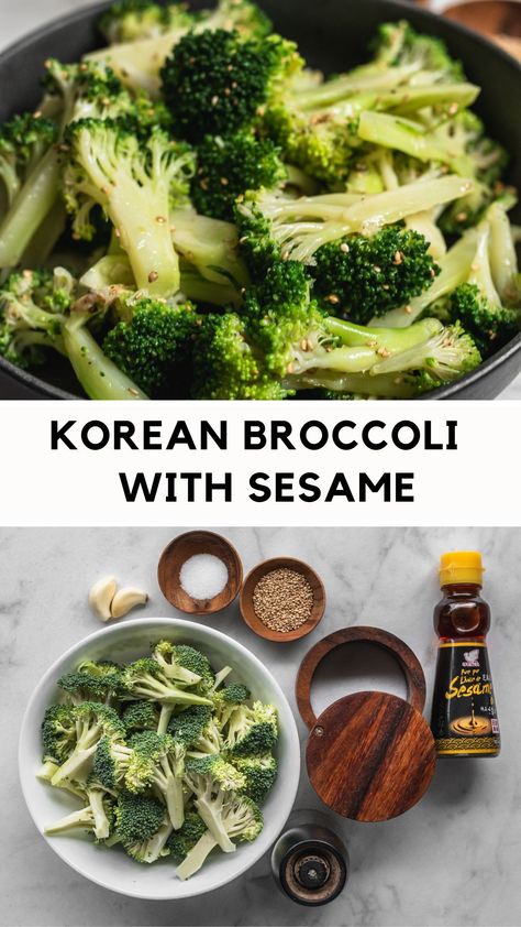 An easy and delicious way to eat your vegetables: Korean Broccoli Side Dish. Steamed broccoli is simply dressed with a sesame garlic dressing. A light side dish that tastes good with everything! Sesame Garlic Dressing, Korean Broccoli, Asian Sides, Korean Food Side Dishes, Asian Broccoli, Broccoli Health Benefits, Korean Vegetables, Broccoli Recipes Side Dish, Recipes Korean