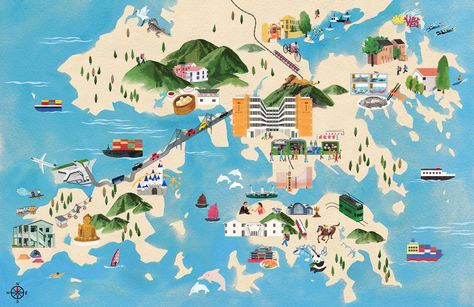 Hong Kong Tourist Map - 麥東記 DONMAK & CO. Hong Kong Map, Place Branding, Illustrated Maps, Food Map, Lobby Wall, Farewell Cards, Youth Hostel, Tourist Map, Tourist Spots