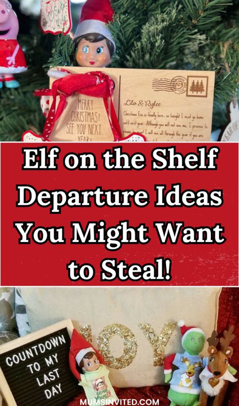 Discover fun & simple ways to say goodbye to your Elf on the Shelf. Try these fun last night ideas for Christmas Eve! Use free printable letters or DIY notes for a funny & heartfelt farewell. Include donuts, kisses to add a sweet twist, perfect for toddlers or the classroom. Set up a hilarious departure scene to make Christmas eve morning special, as your elf leaves with a cheerful "See you next year! These ideas are unique, fun & sure to bring smiles! best elf on the shelf goodbye ideas. Second To Last Night Elf, See Ya Next Year Elf On The Shelf, Elf Christmas Eve Morning, Elf On The Shelf See You Next Year Ideas, Departing Elf On The Shelf Ideas, Elf On The Shelf Ideas Last Night Christmas Eve, Elves Saying Goodbye, Elf Ideas For The Last Night, Goodbye Gift From Elf On The Shelf