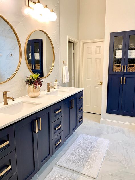 Cordova Master Bath - Contemporary - Bathroom - Dallas - by Bolen Designs | Houzz Crystal Ideas, Bathroom Cabinet Colors, Blue Bathroom Vanity, New House Bathroom, Full Bathroom Remodel, House Bathrooms, Bathroom Redesign, Master Bath Remodel, Bathroom Remodel Designs