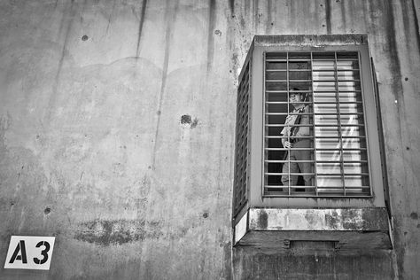 A gunner in his perch at Pelican Bay. [Del Norte Triplicate SLASH Bryant Anderson] Pelican Bay, Hunger Strike, Department Of Corrections, Bay View, San Francisco, California, Humor, Norte, Humour