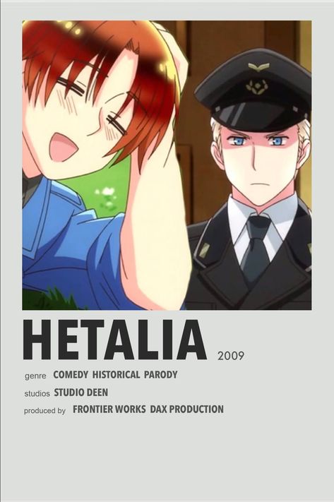 Hetalia minimal anime poster Anime Polaroid, Anime Watchlist, Anime Info, My Anime List, Anime Recs, Minimalist Anime, Anime Minimalist Poster, Anime Covers, Anime Prints