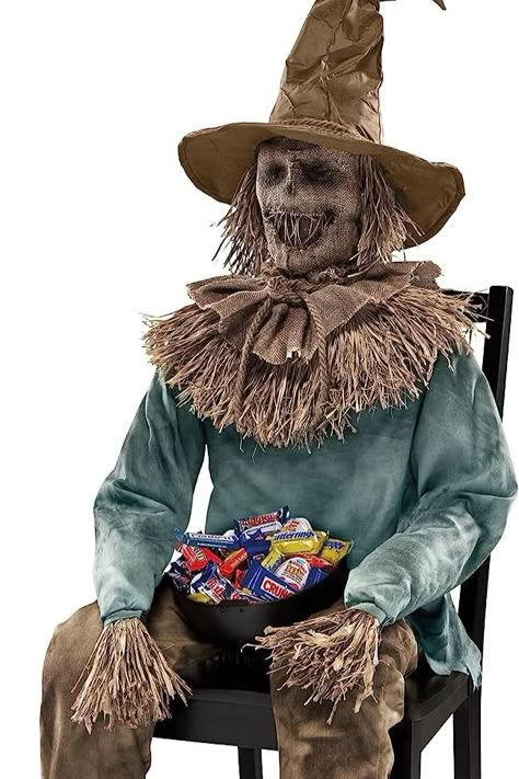 Spirit Halloween 4.5 Ft Scary Sitting Scarecrow Animatronic | Decorations | Animated | Pop-up Motion | Scarecrow Prop Scary Scarecrow Costume, Scarecrow Costumes, Sitting Scarecrow, Bowl Of Candy, Scarecrow Mask, Halloween Costumes Scarecrow, Scary Scarecrow, Scarecrow Festival, Diy Scarecrow