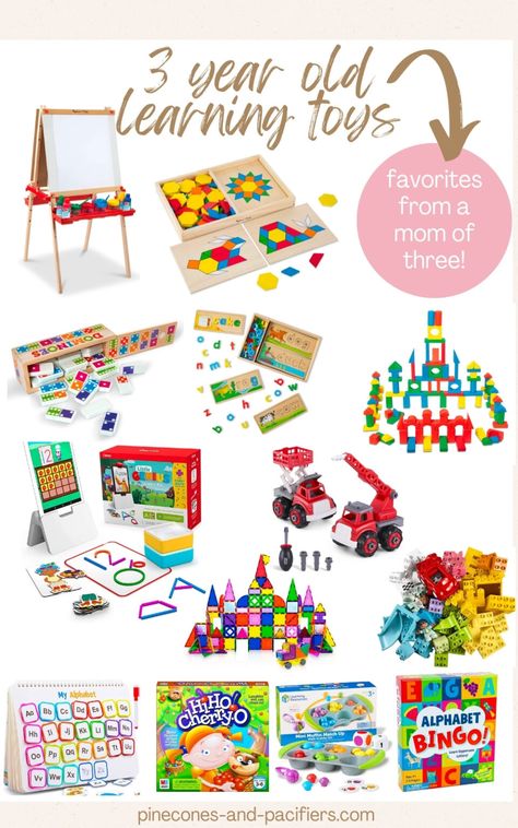 Wondering what the best learning toys for 3 year olds are? Or what is a good educational toy for a three year old? Here is a list of best learning toys for 3 year olds based on what my kids actually use and love for at-home learning. Three Year Old Toys, Montessori Gifts For Three Year Old, Toys For 3 Year Girl, Three Year Old Crafts, Three Year Old Christmas Gifts, Toys For 3 Year Boy, Gifts For 3 Year Boy, Kids Learning Toys, Best Toddler Toys