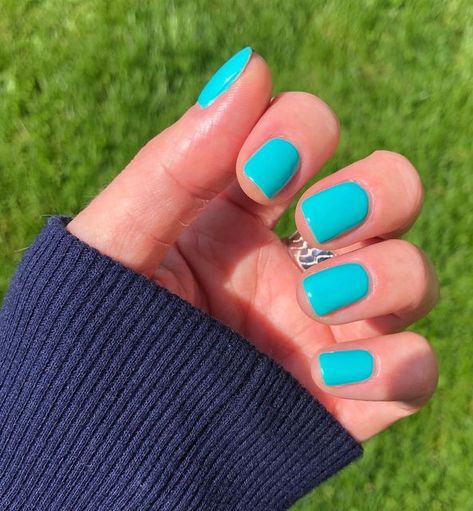 Teal Dnd Gel Polish, Dnd Summer Nails, Summer Nails Dnd, Teal Short Nails, Teal Nails Short, Bright Teal Nails, Short Teal Nails, Teal Color Nails, Dnd Gel Polish Colors Summer