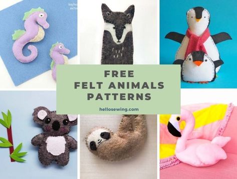 25+ Free Felt Animal Patterns - Easy And Cute Felt Animals ⋆ Hello Sewing Free Felt Animal Patterns, Make Felt Animals, Mini Felt Animals, Cute Felt Animals, Sew Animals, Felt Patterns Free, Felt Sewing Projects, Felt Sewing Patterns, Felt Turtle