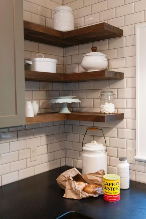 20 Practical Kitchen Corner Storage Ideas Diy Floating Shelves Kitchen, Kitchen Corner Shelves, Floating Kitchen Shelves, Corner Kitchen Cabinet, Floating Shelves Kitchen, Wallpaper Macbook, Floating Shelves Diy, Kitchen Corner, Kitchen Cabinet Storage