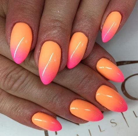 Ombre Nail Diy, June Nails, La Style, Style Nails, Indigo Nails, Ombre Nails Glitter, Ombre Pink, Almond Acrylic Nails, Orange Nails