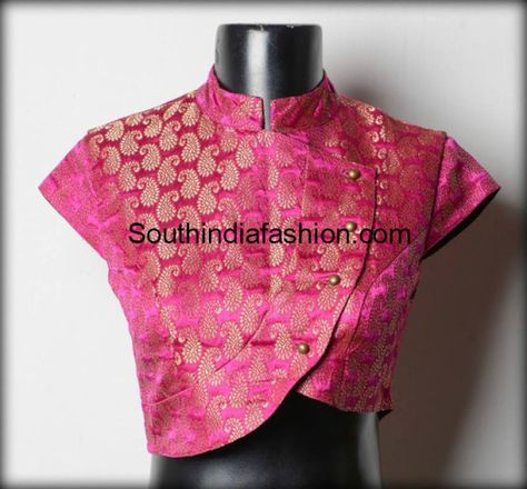 high_neck_brocade_blouse Brocade Blouse Designs, Sari Blouse Designs, Silk Saree Blouse Designs, Blouse Designs Indian, Choli Designs, Blouse Designs Silk, Unique Blouse Designs, Designer Saree Blouse Patterns, Saree Blouse Designs Latest