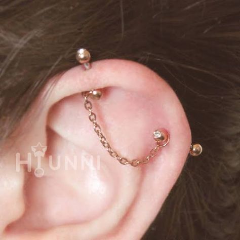 Helix Barbell Piercing, Dainty Industrial Piercing, Transversal Piercing, Chain Industrial Piercing, Industrial Piercing Chain, Chain Industrial, Piercing Transversal, Piercing Industrial, Custom Chain