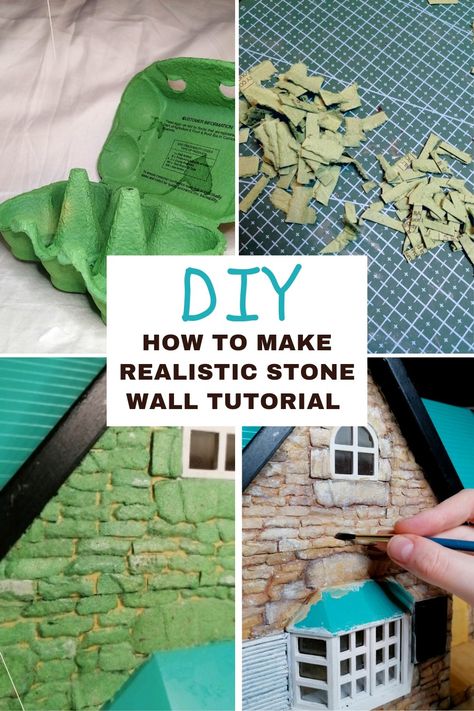 Stone Brick Wall, Diorama Diy, Dnd Diy, Faux Stone Walls, Bricks Diy, Dollhouse Miniature Tutorials, Doll Furniture Diy, Egg Cartons, Diy Doll Miniatures