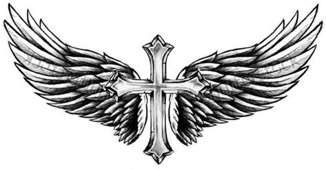 Cross And Wings Tattoo, Chest Tattoo Writing, Cross With Wings Tattoo, St Michael Tattoo, Wing Tattoo Men, Cross With Wings, Good Tattoo Quotes, Christ Tattoo, Ear Tattoo Ideas