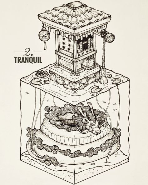 Inktober 2018, October 2. #inktober2018 #inktober #Tranquil Mole Idea, Alpha Art, Interior Design Portfolio Layout, Isometric Drawing, Fineliner Pens, Isometric Design, 판타지 아트, City Art, Art Background