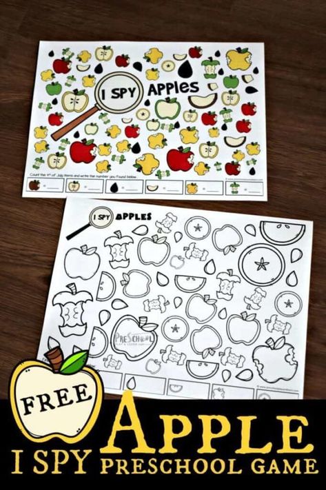 I Spy Preschool, Preschool Apple Worksheets, Apple Science Experiments, August Ideas, Apple Alphabet, Apple Life Cycle, Apple Math, Apple Preschool, Apple Activities