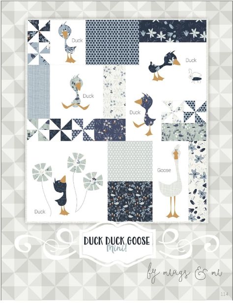 Goose Quilt, Pinwheel Quilt Pattern, Mini Patchwork, Duck Duck Goose, Machine Embroidery Quilts, Mini Quilt Patterns, Applique Quilt Patterns, Baby Quilt Patterns, Applique Quilt