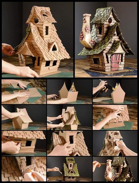 Cardboard Fairy House, Carton House, Kitchen Ideas Decoration, Kitchen Ideas Farmhouse, Fairy House Crafts, Clay Fairy House, Fairy House Diy, Kitchen Ideas Modern, Fairy Garden Crafts