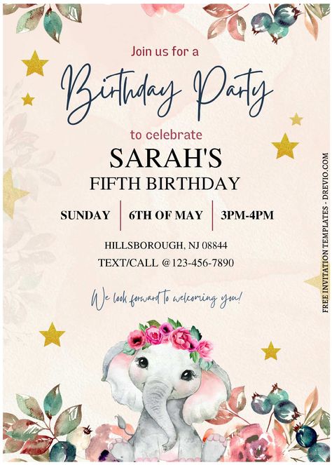 Download Now (Free Editable PDF) Rustic Greenery Elephant Birthday Invitation Templates When the happiest day of our baby is almost here, parents will be the busiest! From setting up a small party to making sure that everyone is invited. It also ensures that your little one will feel lik... Bday Invitation Card, Baby Birthday Invitation Card, Kids Birthday Invitation Card, Birthday Invitation Card Template, Baby Birthday Invitations, Anarkali Dresses, Bday Invitations, Small Party, Elephant Birthday