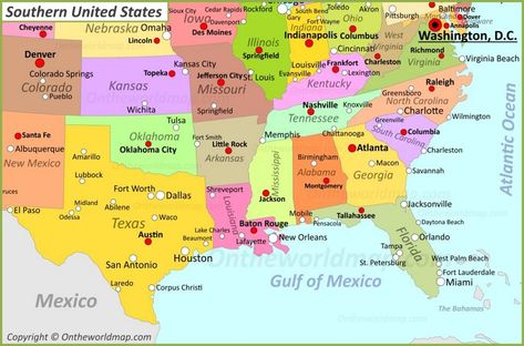 Map Of Southern U.S. Map Of United States, Transport Map, Southern United States, State Abbreviations, System Map, Birmingham News, Mexico Map, Southern States, Greenville South Carolina