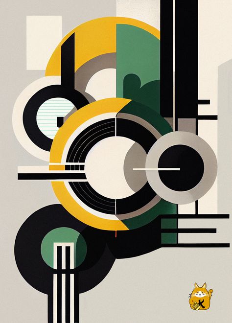 Green and Black Bauhaus Artwork Balance In Art Design, Bauhaus Art Movement, Movement Art Design, Geometrical Shapes Design, Bauhaus Artwork, Bauhaus Illustration, Movement Architecture, Op Art Lessons, Geometric Shapes Drawing