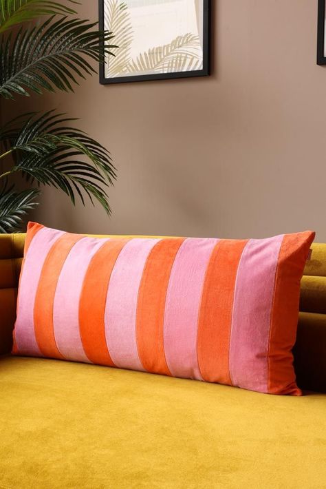 Orange And Pink Home Decor, Pink Orange Living Room, Hot Pink Throw Pillows, Orange Room, Big Cushions, Orange Sofa, Orange Cushions, Rectangular Cushion, Rockett St George